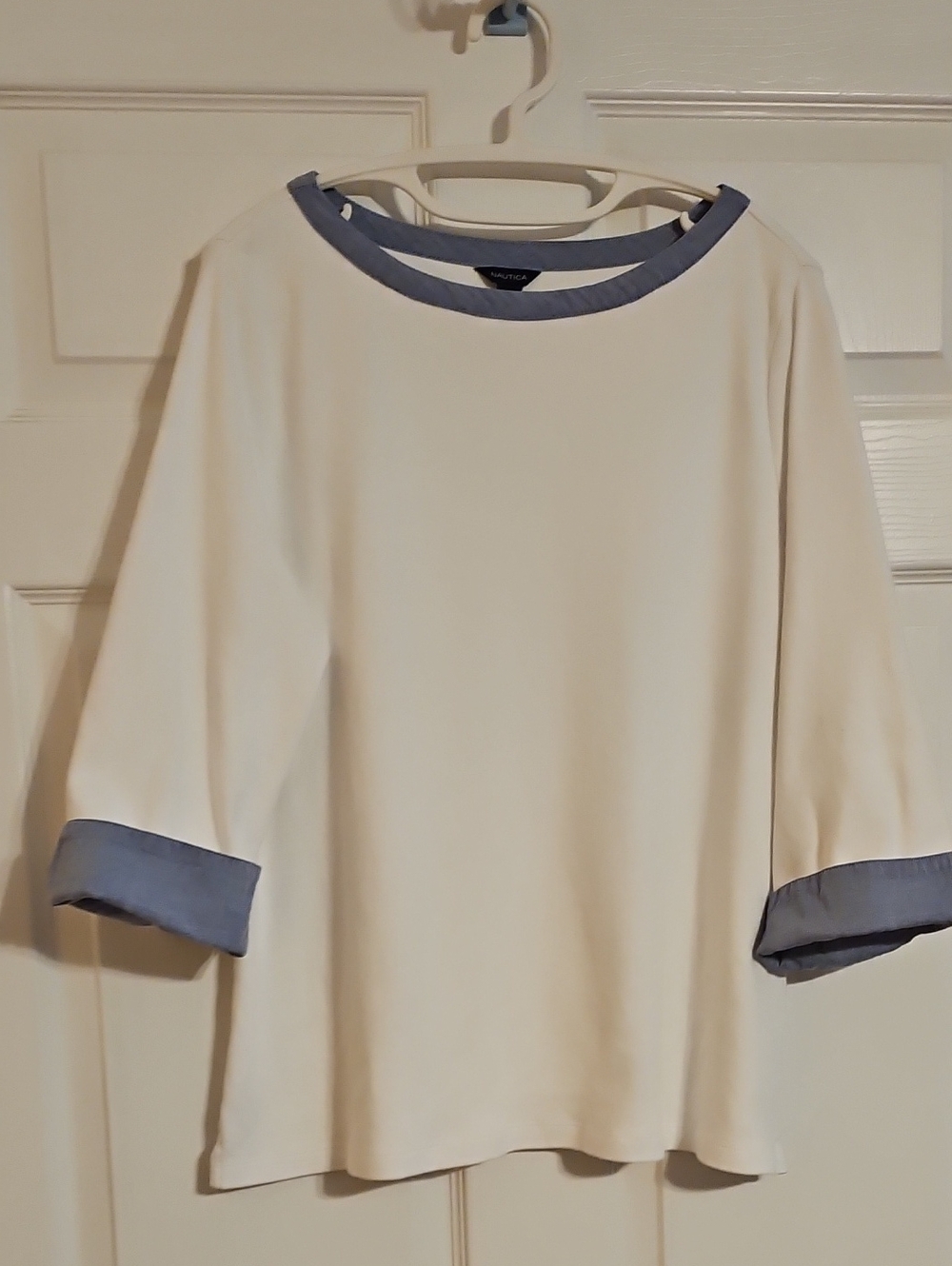 Nautica Cream Long-Sleeve Top with Blue Trim